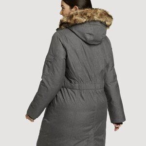 Eddie Bauer Charcoal Gray Puffer Coat with Faux Fur Hood SZ M